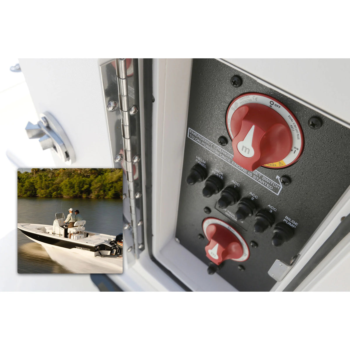 Blue Sea Systems m-Series Mini Dual Circuit Plus Battery Switch, 32V DC, 300A, 3 Position — Quality Boat Parts