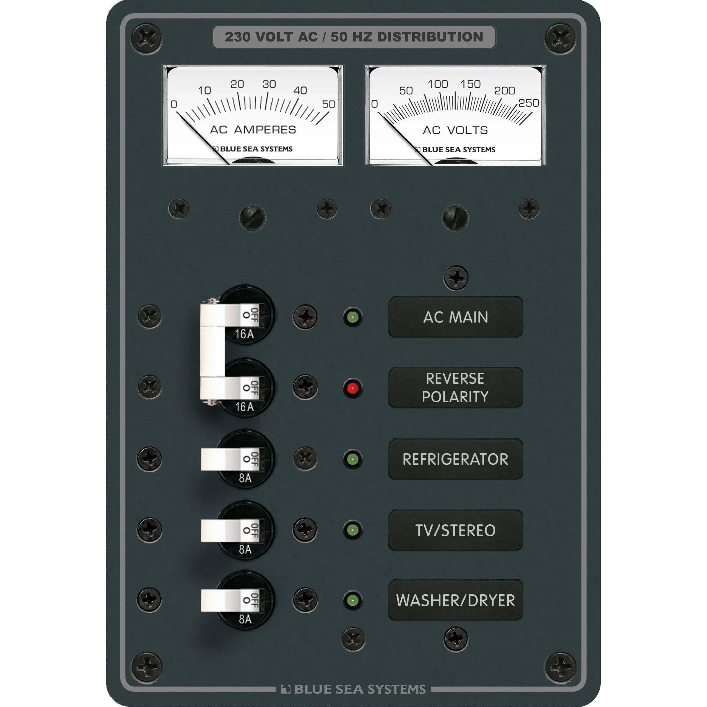 Blue Sea Systems AC Main Circuit Breaker Panel, 230V AC, Micro Voltmeter — Quality Boat Parts