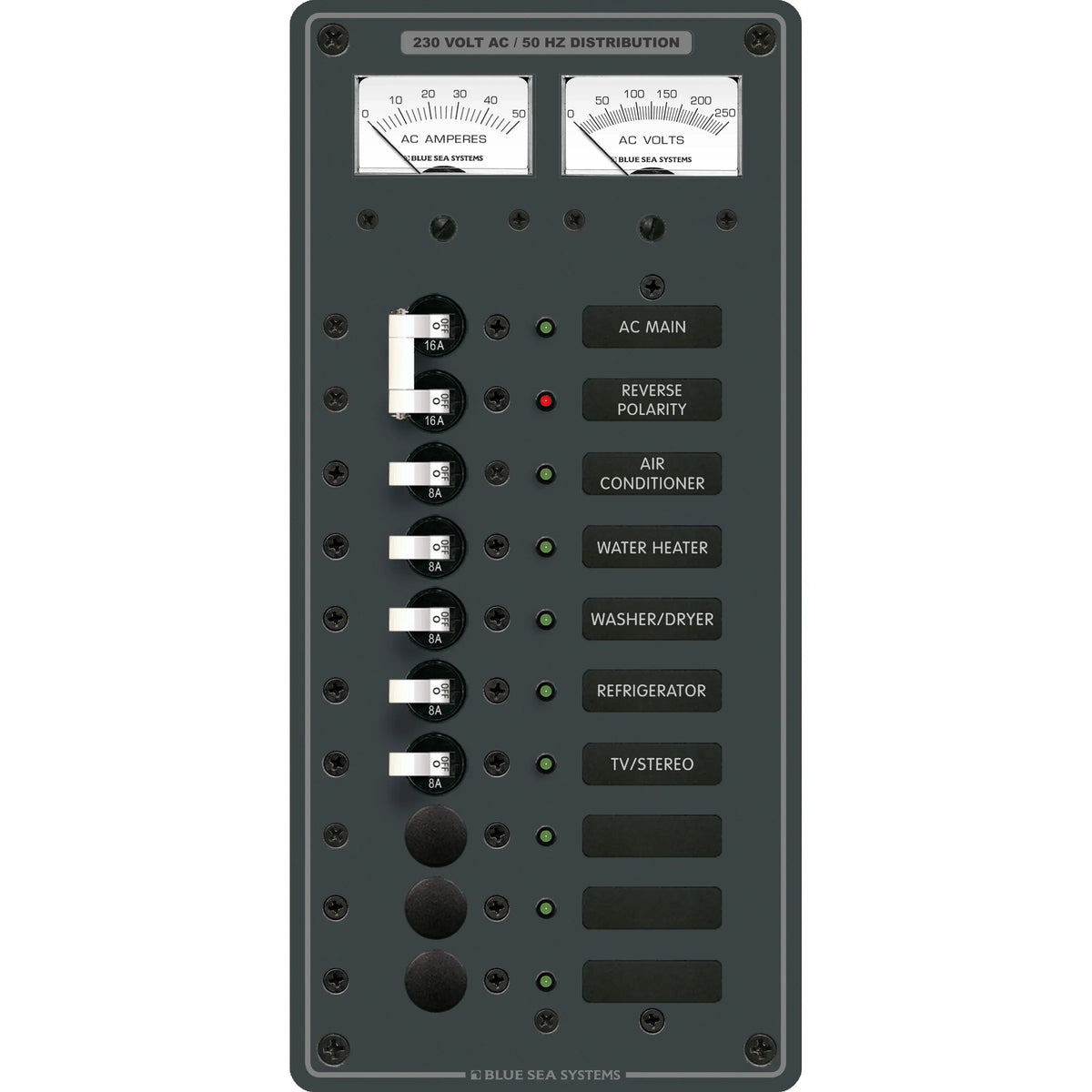 Blue Sea Systems AC Main Circuit Breaker Panel, 230V AC, Micro Voltmeter — Quality Boat Parts