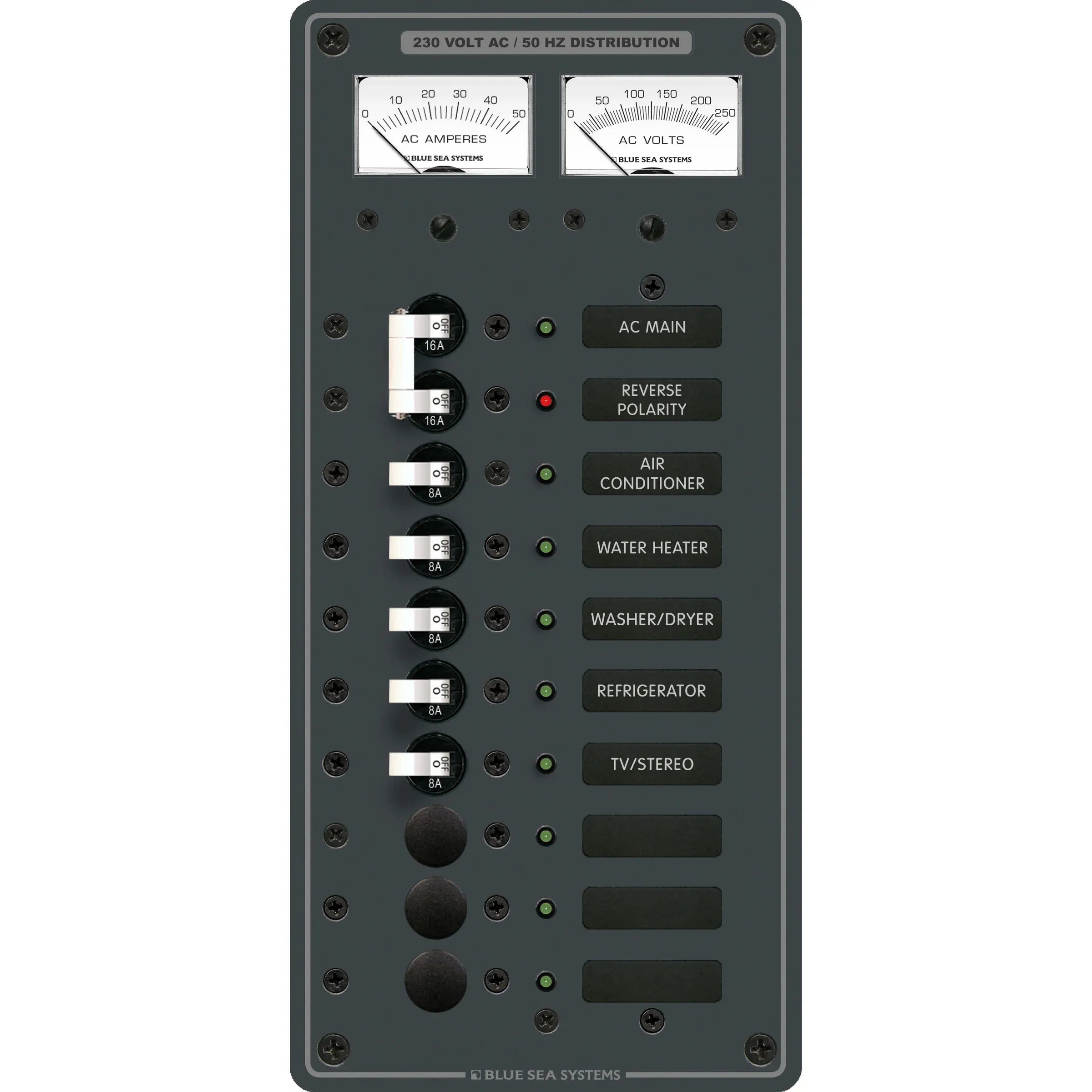 Blue Sea Systems AC Main Circuit Breaker Panel, 230V AC, Micro Voltmeter — Quality Boat Parts