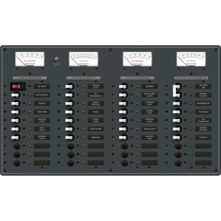 Blue Sea Systems Traditional Metal AC/DC Main Distribution Panel, 8 AC Positions, 29 DC Positions, 12V DC — Quality Boat Parts