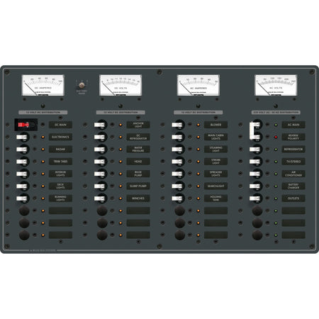 Blue Sea Systems Traditional Metal AC/DC Main Distribution Panel, 8 AC Positions, 29 DC Positions, 12V DC — Quality Boat Parts