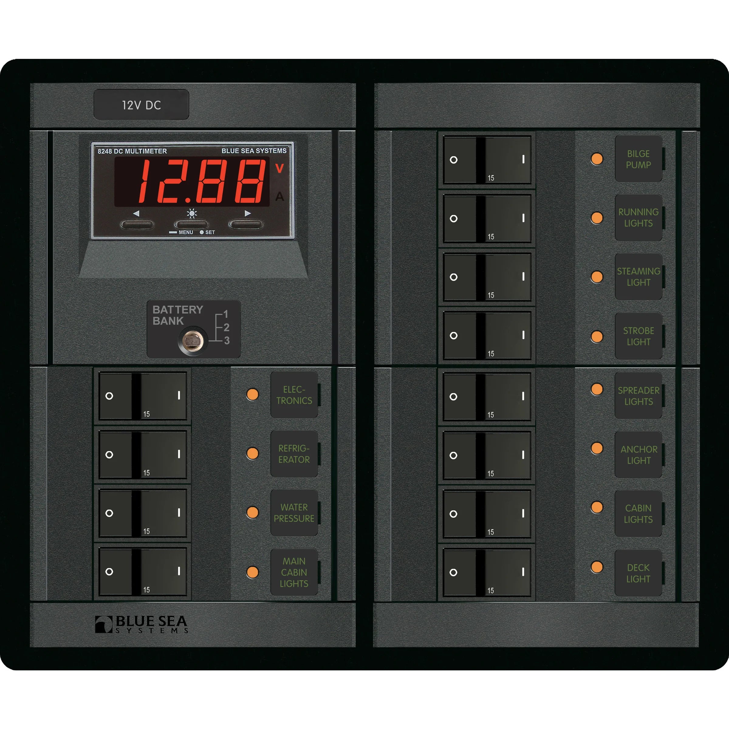 Blue Sea Systems DC Branch Circuit Breaker Panel, Pre-Wired Buses, Backlit Labels — Quality Boat Parts