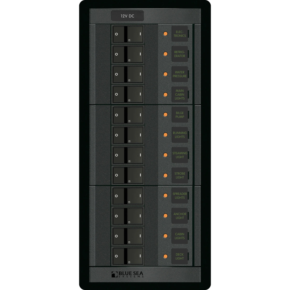 Blue Sea Systems DC Branch Circuit Breaker Panel, Pre-Wired Buses, Backlit Labels — Quality Boat Parts