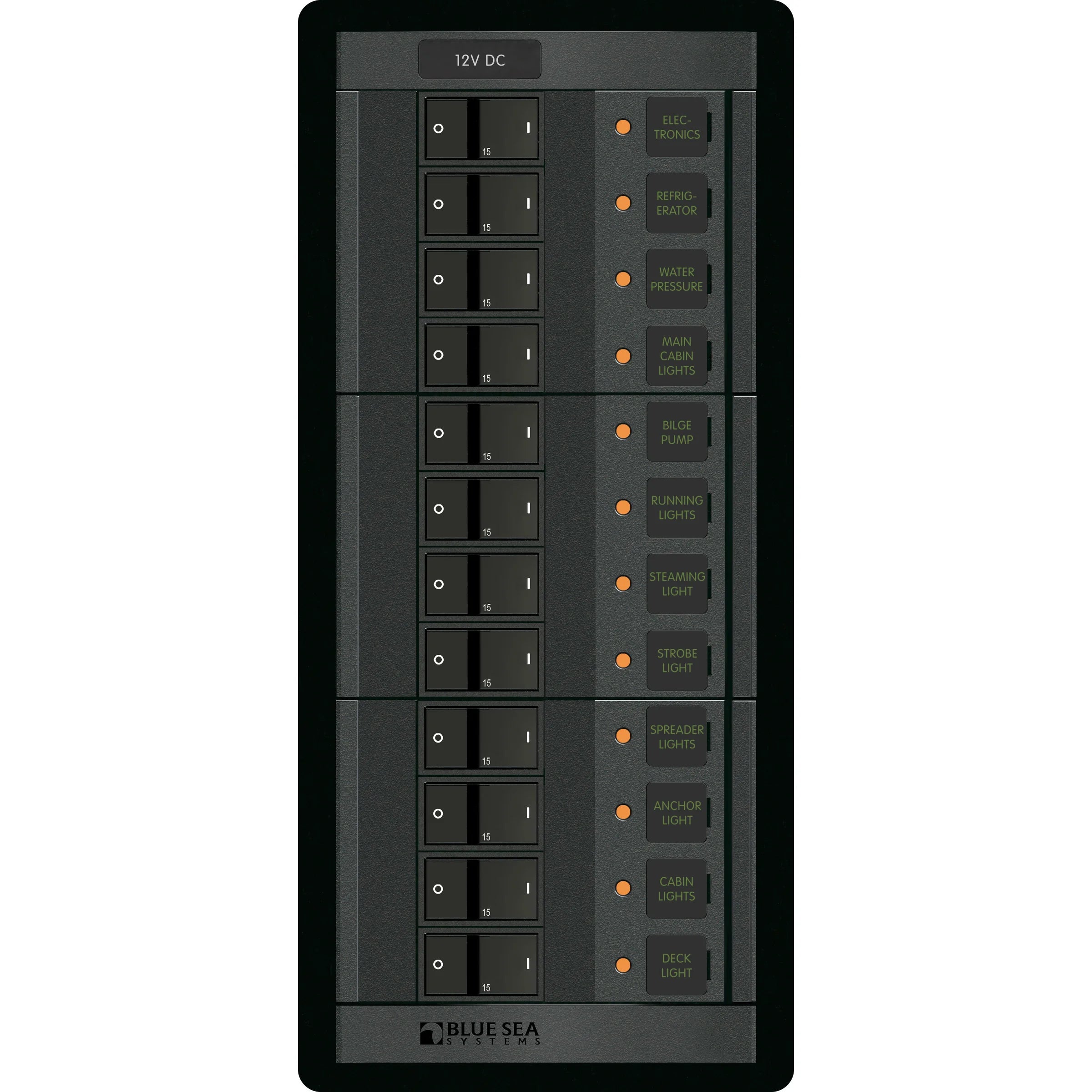 Blue Sea Systems DC Branch Circuit Breaker Panel, Pre-Wired Buses, Backlit Labels — Quality Boat Parts