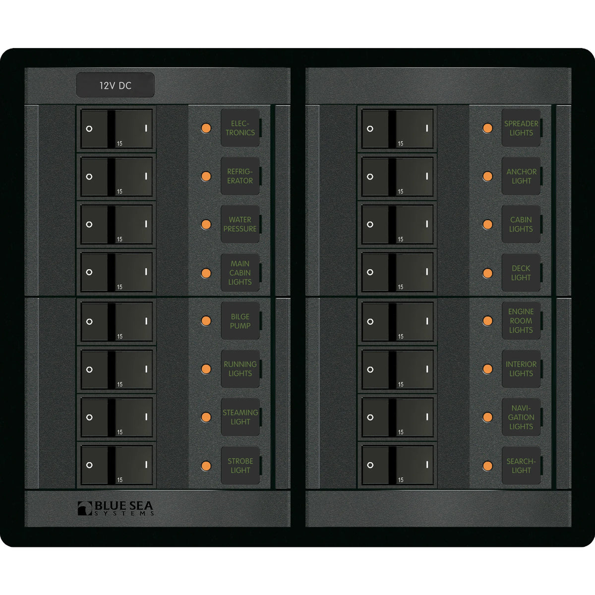 Blue Sea Systems DC Branch Circuit Breaker Panel, Pre-Wired Buses, Backlit Labels — Quality Boat Parts