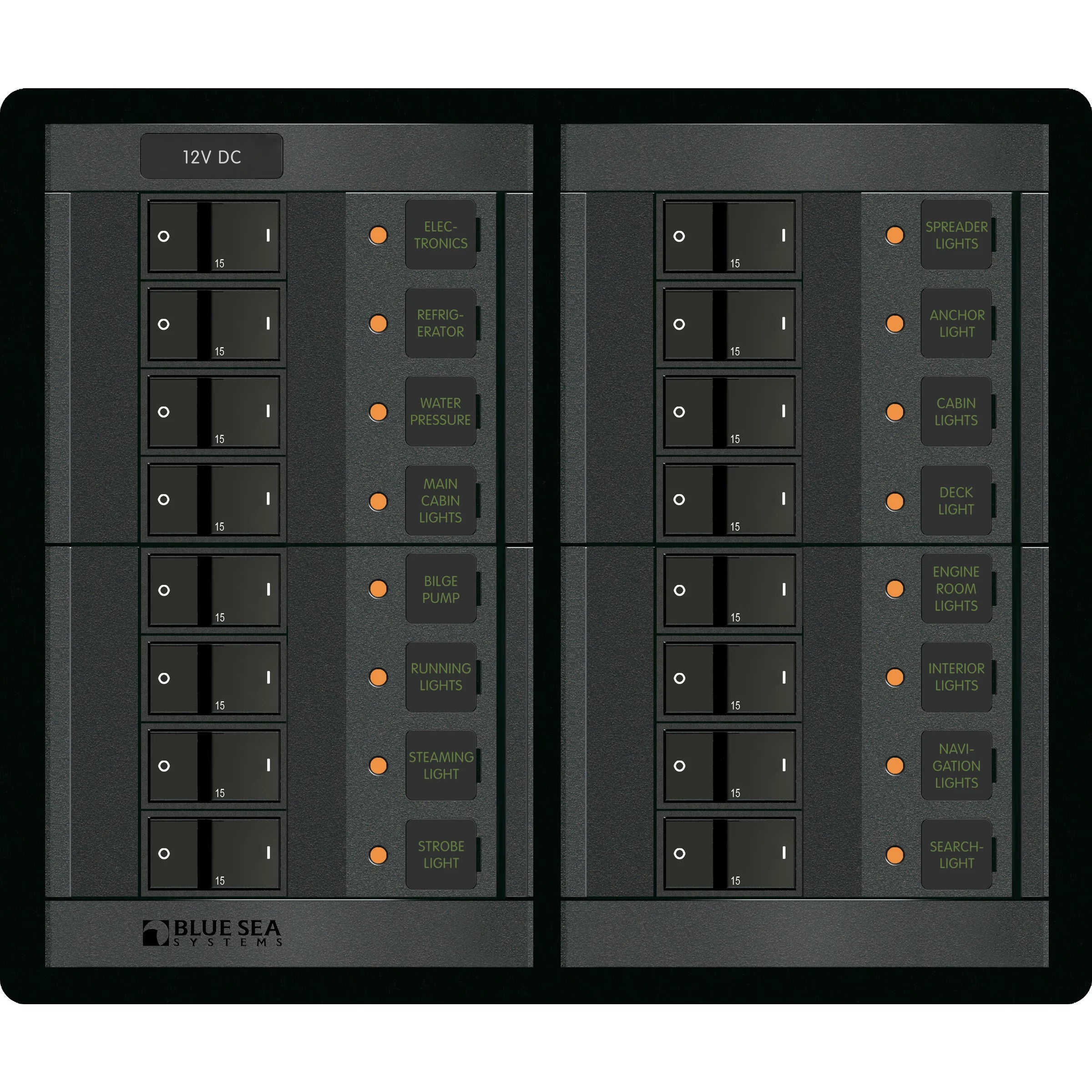 Blue Sea Systems DC Branch Circuit Breaker Panel, Pre-Wired Buses, Backlit Labels — Quality Boat Parts