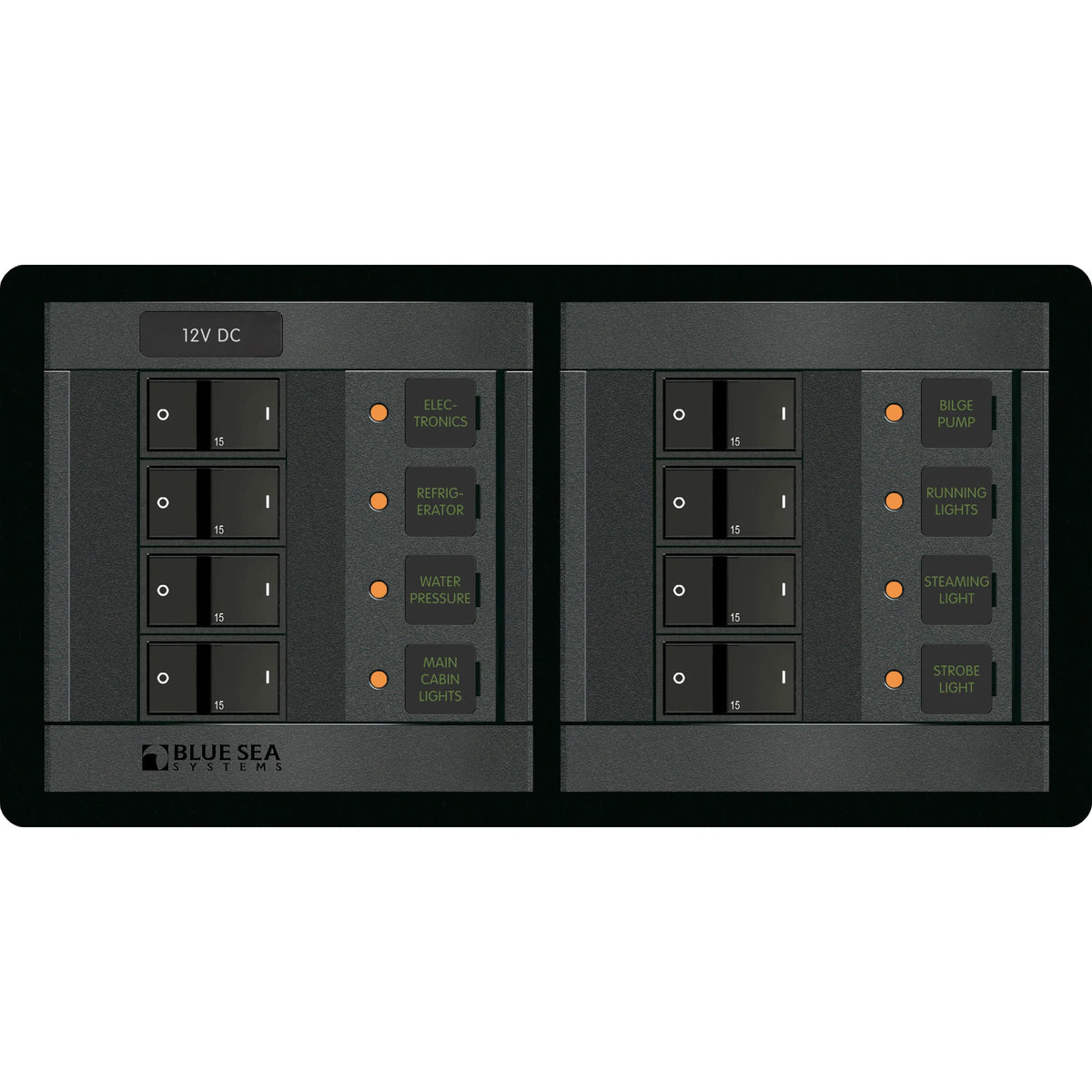 Blue Sea Systems DC Branch Circuit Breaker Panel, Pre-Wired Buses, Backlit Labels — Quality Boat Parts
