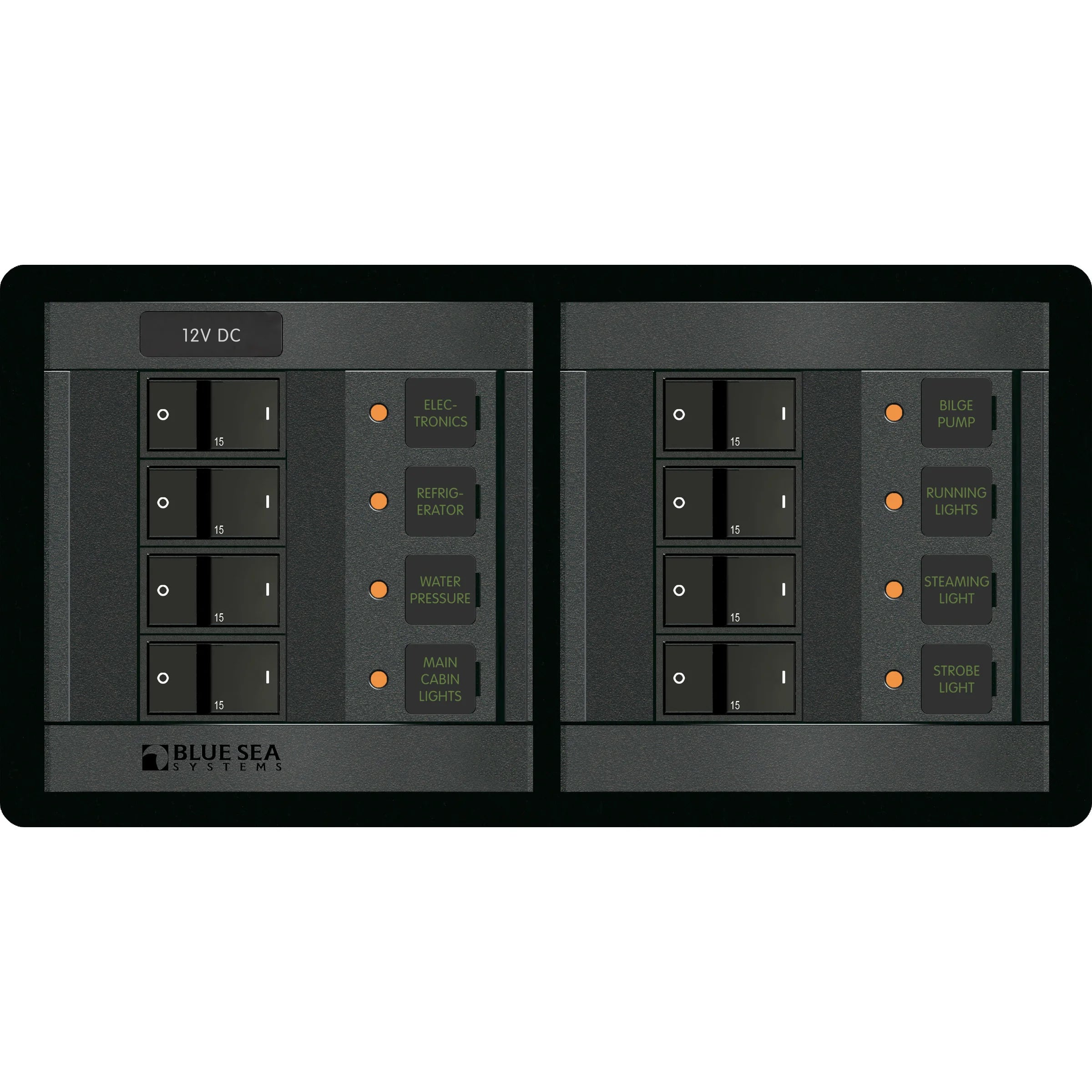 Blue Sea Systems DC Branch Circuit Breaker Panel, Pre-Wired Buses, Backlit Labels — Quality Boat Parts