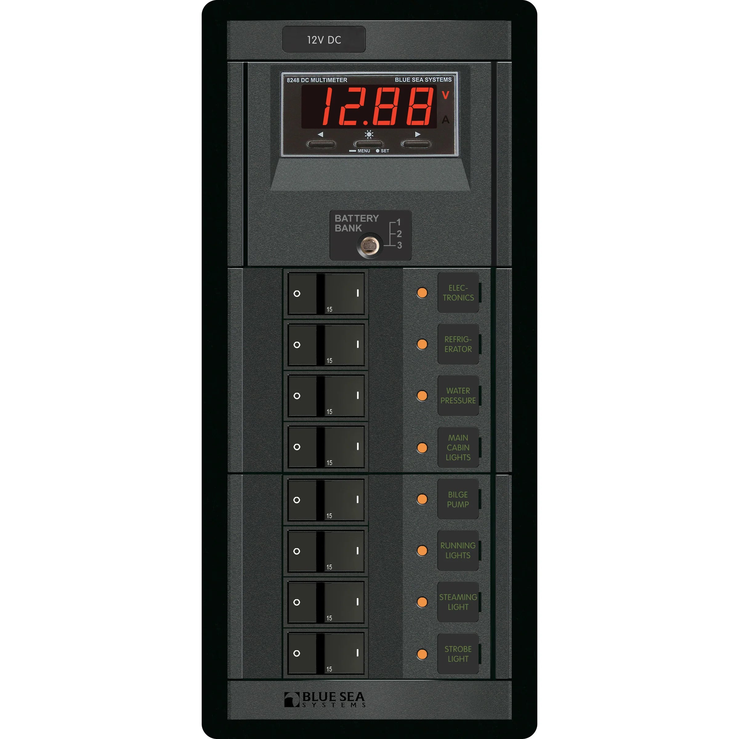Blue Sea Systems DC Branch Circuit Breaker Panel, Pre-Wired Buses, Backlit Labels — Quality Boat Parts