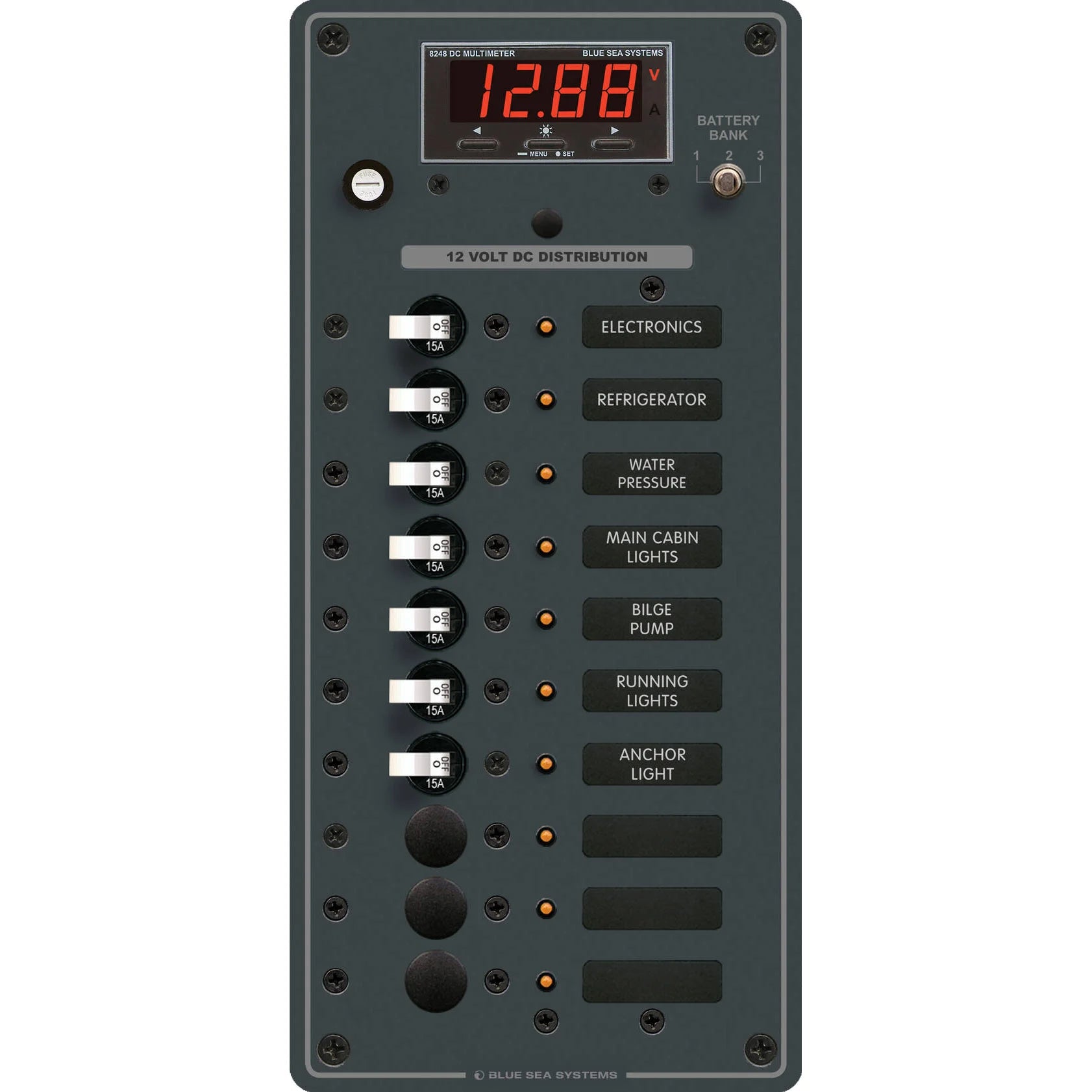 Blue Sea Systems DC Branch Circuit Breaker Panel, Pre-Wired Buses, Backlit Labels — Quality Boat Parts