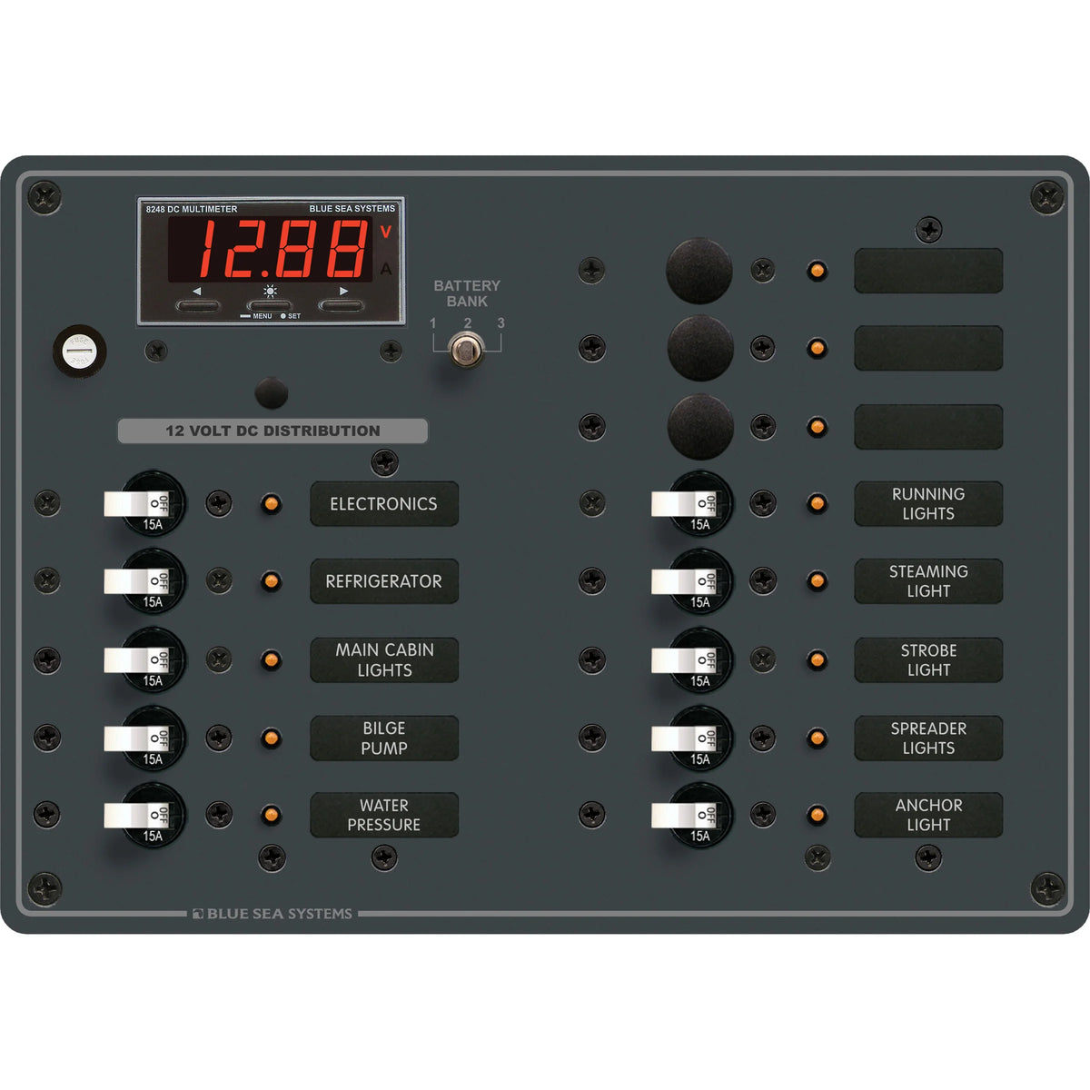 Blue Sea Systems DC Branch Circuit Breaker Panel, Pre-Wired Buses, Backlit Labels — Quality Boat Parts