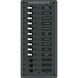 Blue Sea Systems Traditional Metal AC Branch Circuit Breaker Panel, 100A, Pre-Wired, Backlit Labels, ON Indicator LEDs — Quality Boat Parts