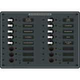 Blue Sea Systems Traditional Metal AC Branch Circuit Breaker Panel, 100A, Pre-Wired, Backlit Labels, ON Indicator LEDs — Quality Boat Parts