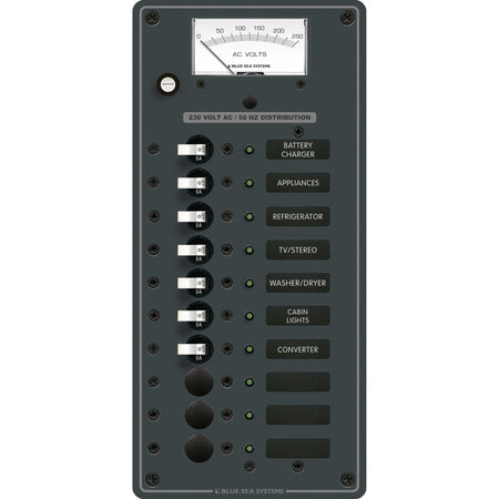 Blue Sea Systems Traditional Metal AC Branch Circuit Breaker Panel, 100A, Pre-Wired, Backlit Labels, ON Indicator LEDs — Quality Boat Parts
