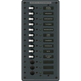 Blue Sea Systems Traditional Metal AC Branch Circuit Breaker Panel, 100A, Pre-Wired, Backlit Labels, ON Indicator LEDs — Quality Boat Parts