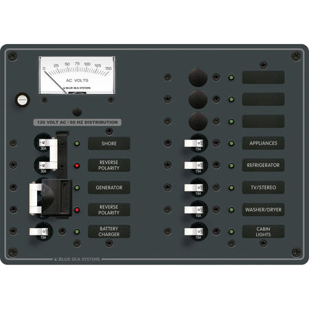 Blue Sea Systems Traditional Metal AC Main Source Selector Panel, Lockout Slide, Reverse Polarity LED — Quality Boat Parts