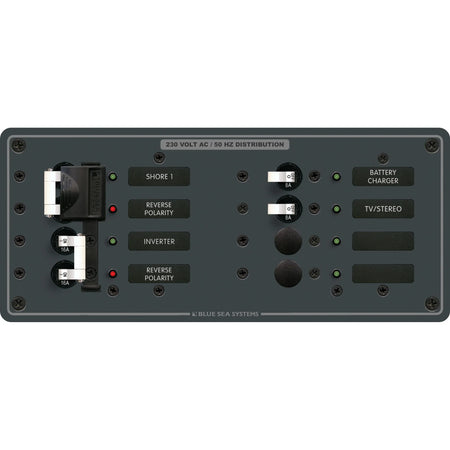 Blue Sea Systems Traditional Metal AC Main Source Selector Panel, Lockout Slide, Reverse Polarity LED — Quality Boat Parts