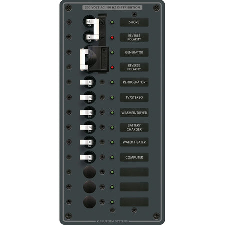 Blue Sea Systems Traditional Metal AC Main Source Selector Panel, Lockout Slide, Reverse Polarity LED — Quality Boat Parts