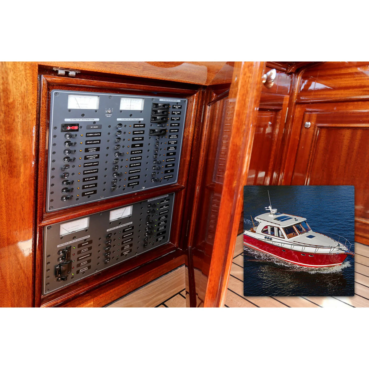 Blue Sea Systems Traditional Metal AC Branch Circuit Breaker Panel, 100A Max, Backlit Labels — Quality Boat Parts