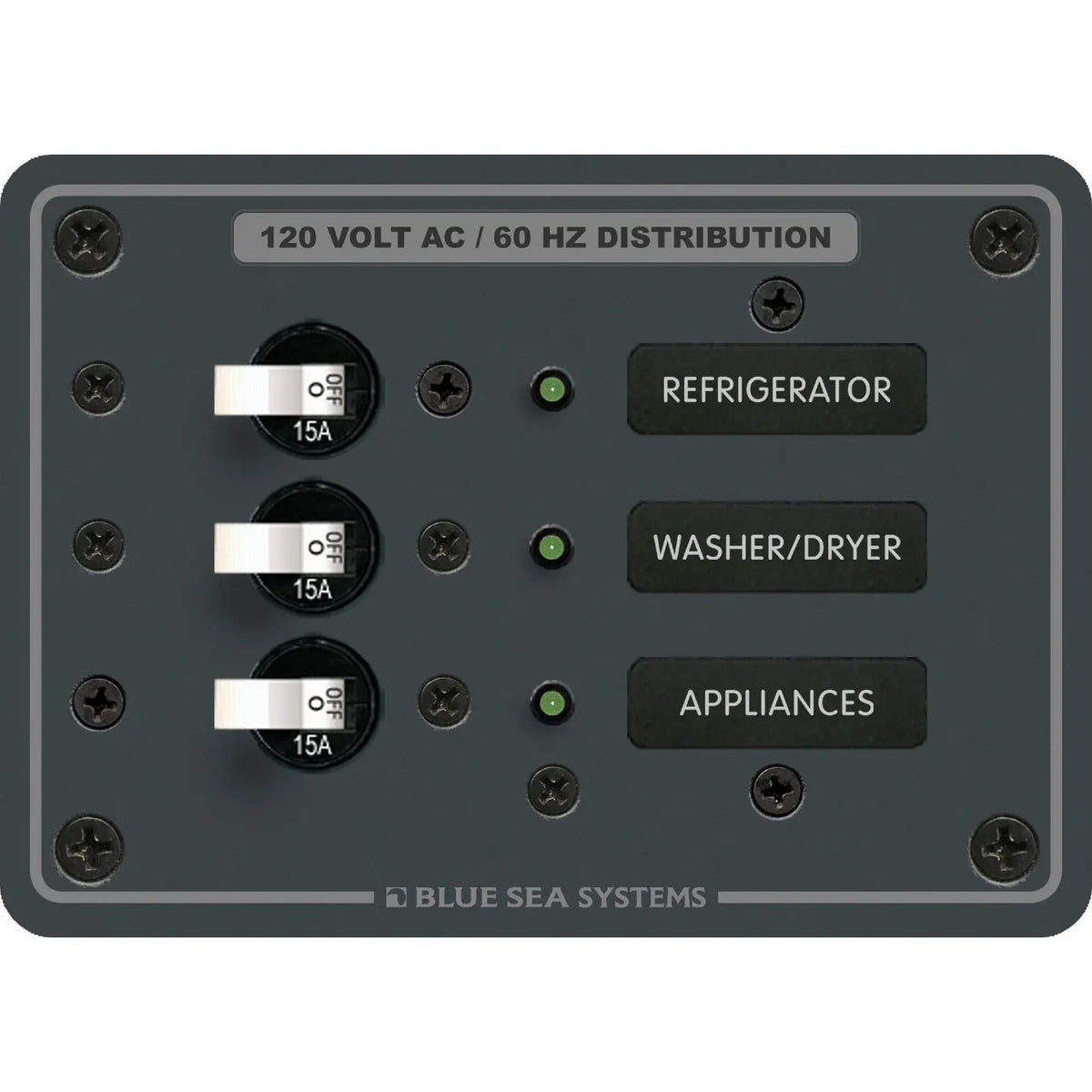 Blue Sea Systems Traditional Metal AC Branch Circuit Breaker Panel, 100A Max, Backlit Labels — Quality Boat Parts