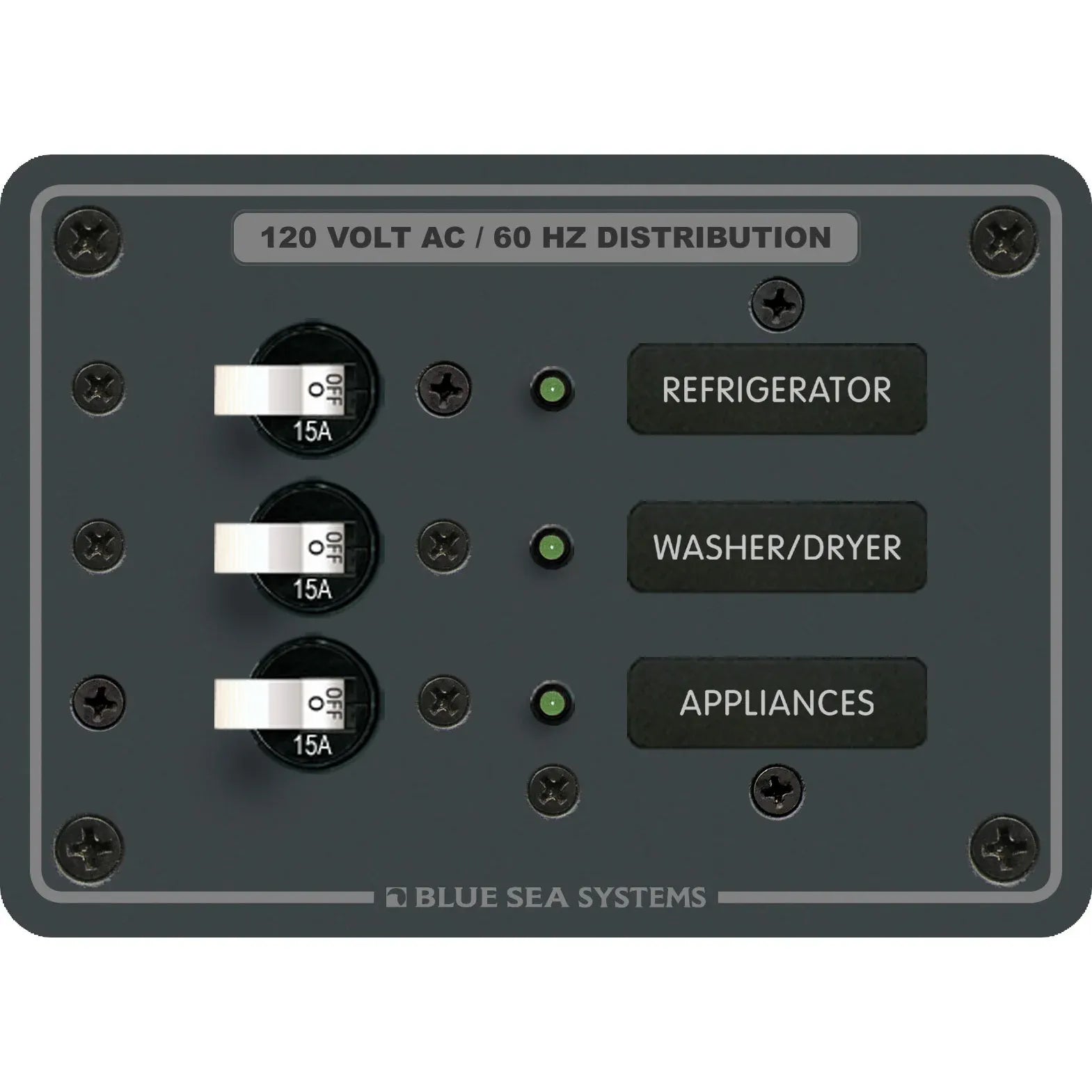 Blue Sea Systems Traditional Metal AC Branch Circuit Breaker Panel, 100A Max, Backlit Labels — Quality Boat Parts