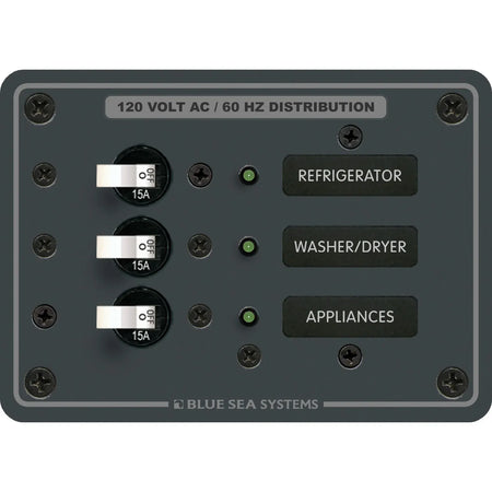 Blue Sea Systems Traditional Metal AC Branch Circuit Breaker Panel, 100A Max, Backlit Labels — Quality Boat Parts