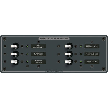 Blue Sea Systems Traditional Metal AC Branch Circuit Breaker Panel, 100A Max, Backlit Labels — Quality Boat Parts
