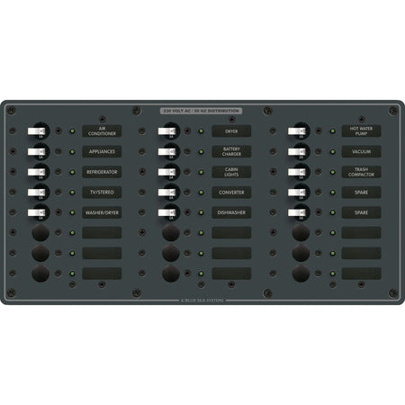 Blue Sea Systems Traditional Metal AC Branch Circuit Breaker Panel, 100A Max, Backlit Labels — Quality Boat Parts