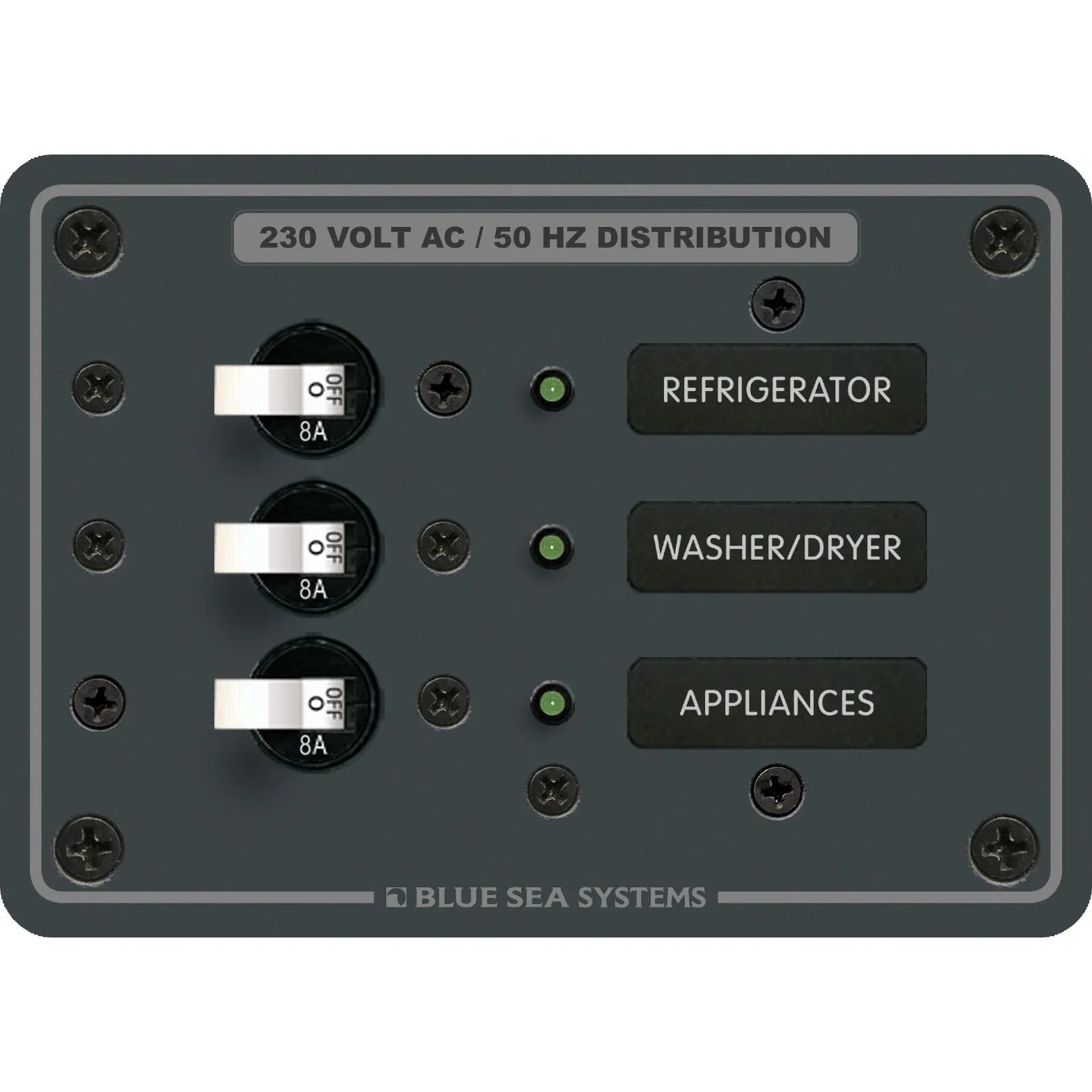 Blue Sea Systems Traditional Metal AC Branch Circuit Breaker Panel, 100A Max, Backlit Labels — Quality Boat Parts