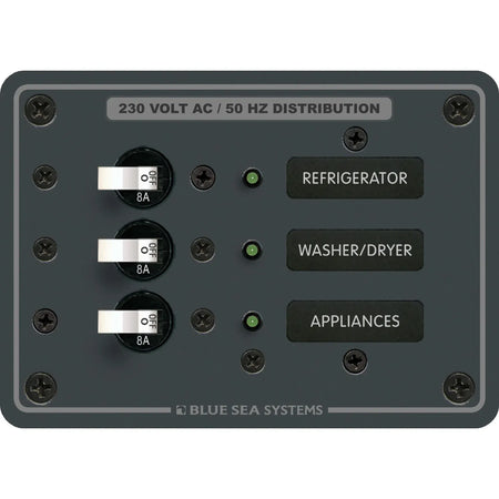 Blue Sea Systems Traditional Metal AC Branch Circuit Breaker Panel, 100A Max, Backlit Labels — Quality Boat Parts