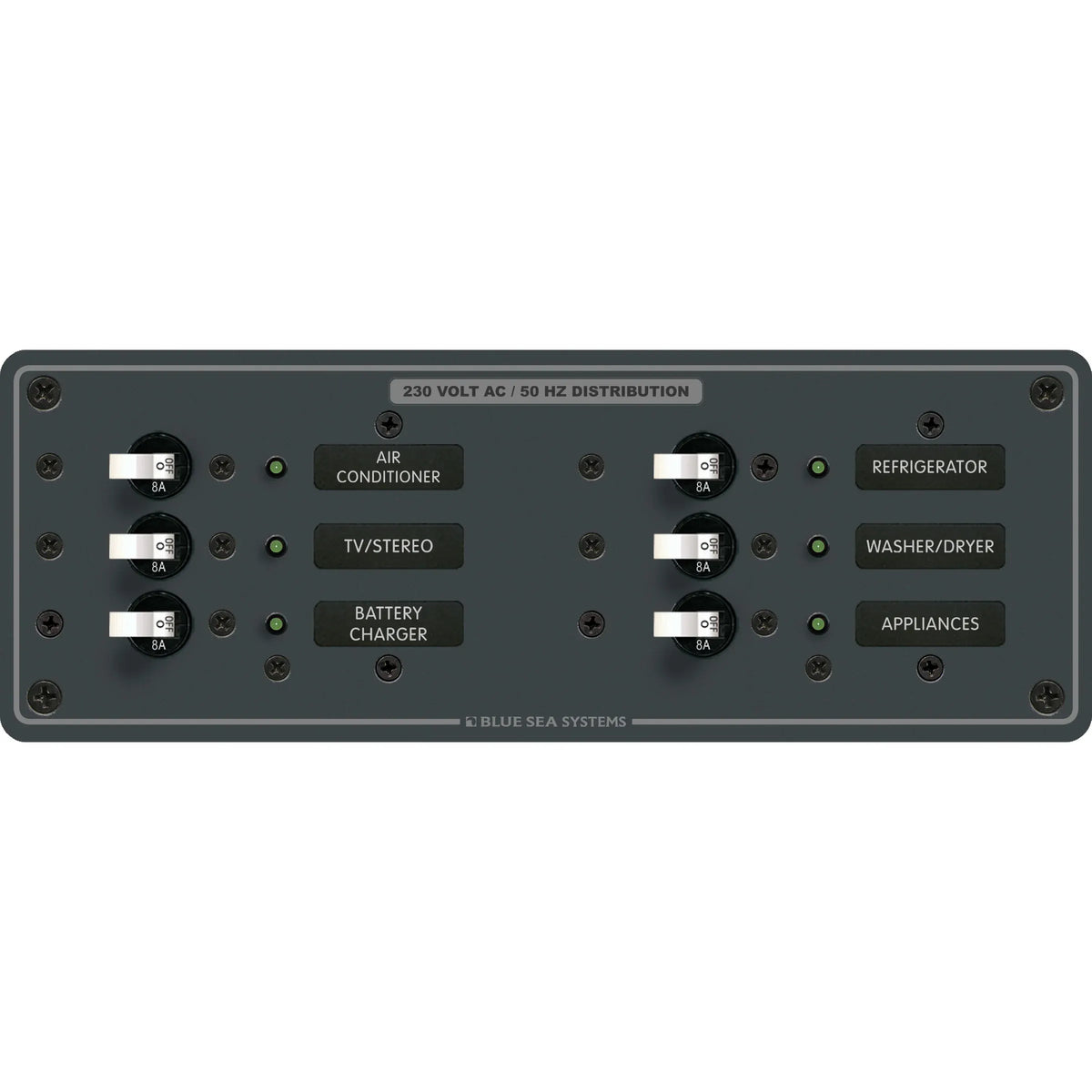 Blue Sea Systems Traditional Metal AC Branch Circuit Breaker Panel, 100A Max, Backlit Labels — Quality Boat Parts