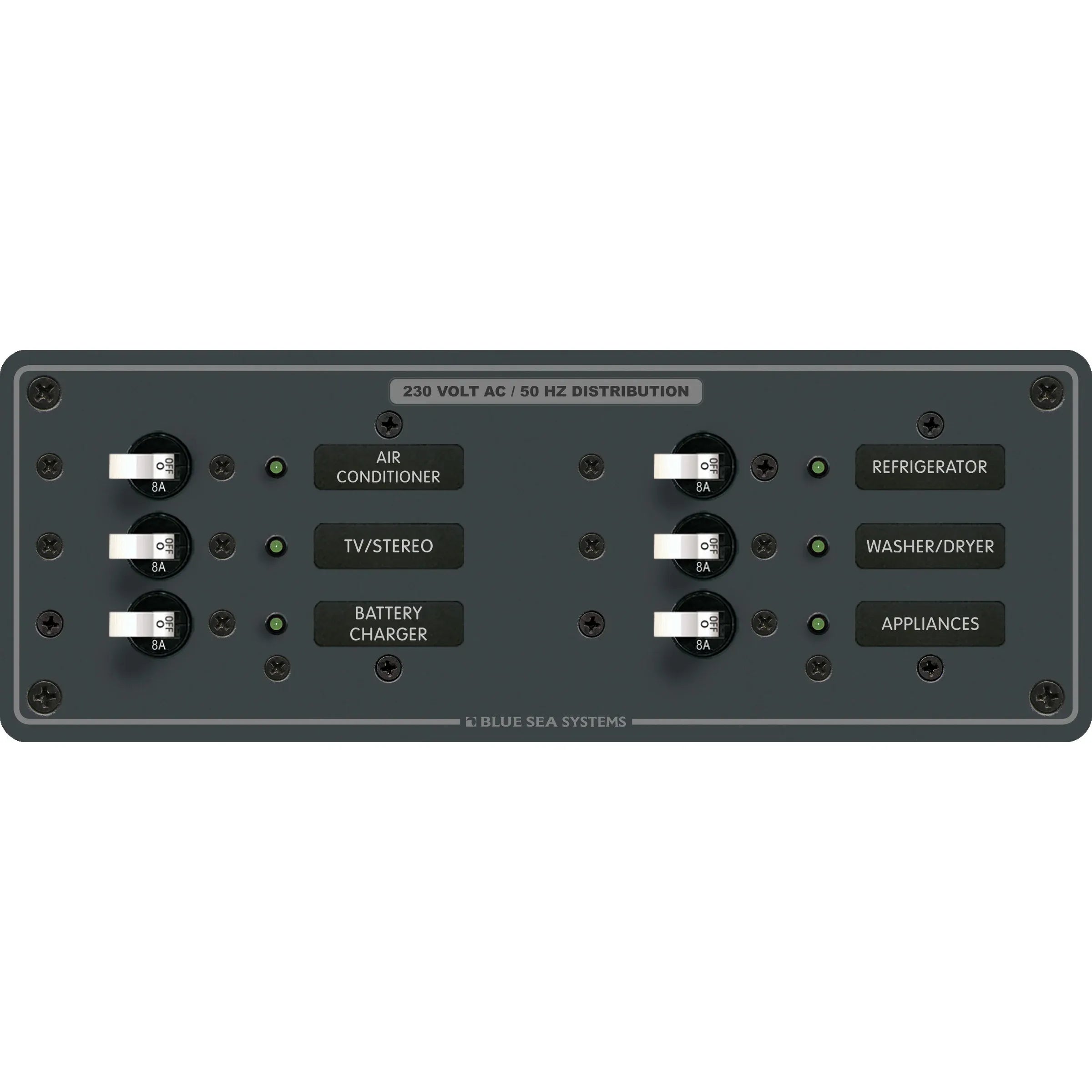 Blue Sea Systems Traditional Metal AC Branch Circuit Breaker Panel, 100A Max, Backlit Labels — Quality Boat Parts