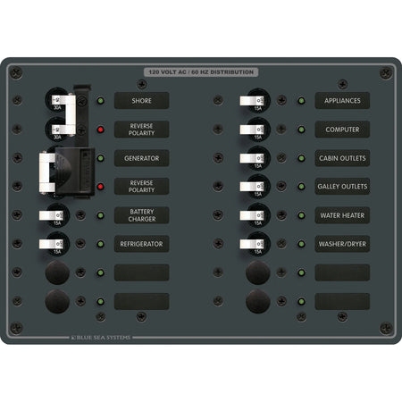 Blue Sea Systems Traditional Metal AC Source Selector Panel, 2 Sources, Lockout Slide — Quality Boat Parts