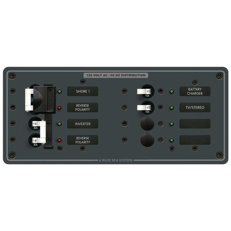Blue Sea Systems Traditional Metal AC Source Selector Panel, 2 Sources, Lockout Slide — Quality Boat Parts