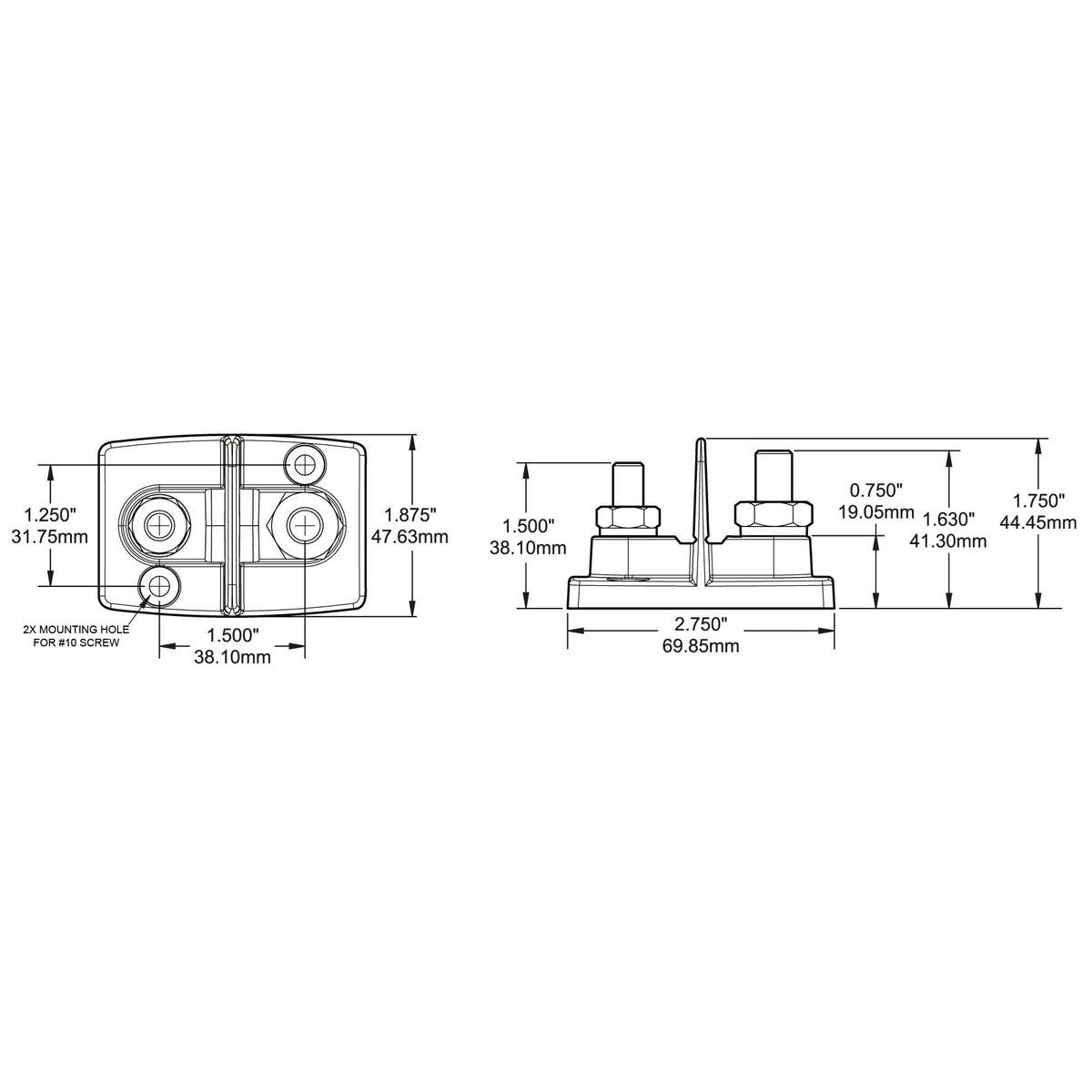 Blue Sea Systems Dual PowerPost Cable Connector, 48V DC, #10 Screw Mounting — Quality Boat Parts