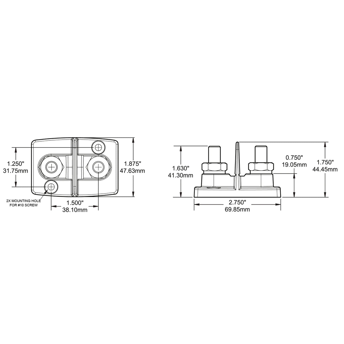 Blue Sea Systems Dual PowerPost Cable Connector, 48V DC, #10 Screw Mounting — Quality Boat Parts