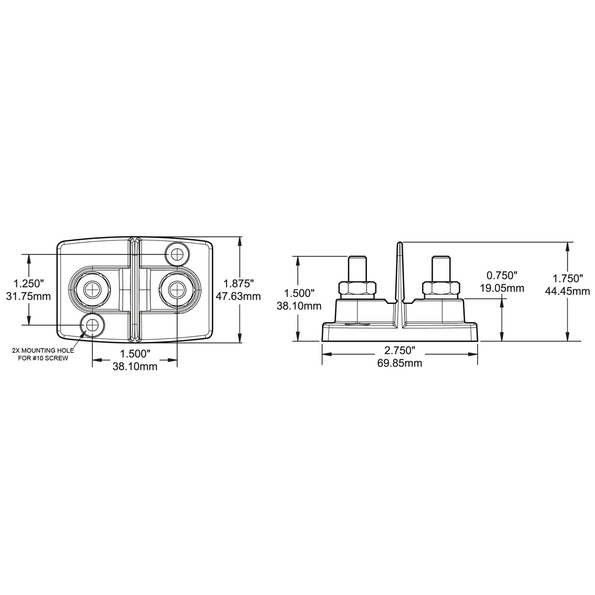 Blue Sea Systems Dual PowerPost Cable Connector, 48V DC, #10 Screw Mounting — Quality Boat Parts