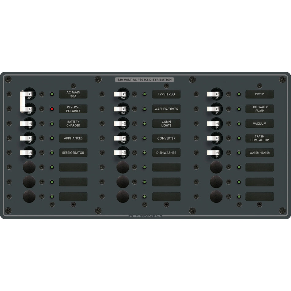 Blue Sea Systems Traditional Metal AC Main Circuit Breaker Panel, 120V AC, White Toggle Breakers, Non-Metered — Quality Boat Parts