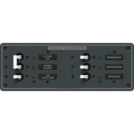 Blue Sea Systems Traditional Metal AC Main Circuit Breaker Panel, 120V AC, White Toggle Breakers, Non-Metered — Quality Boat Parts