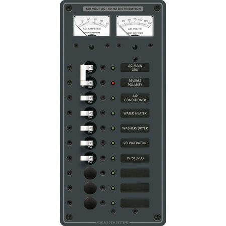 Blue Sea Systems Traditional Metal AC Main Circuit Breaker Panel, 120V AC, White Toggle, Metered — Quality Boat Parts