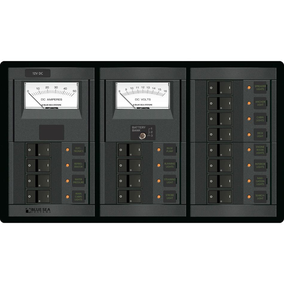 Blue Sea Systems 360 Panel System Branch Circuit Breaker Panel, 12V DC, 15A Flat Rocker Breakers — Quality Boat Parts