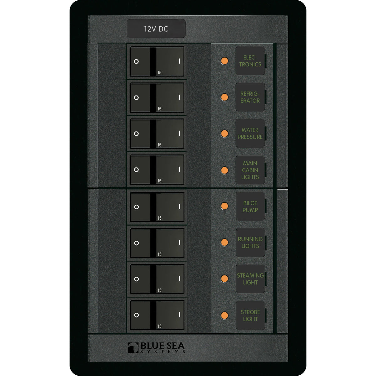 Blue Sea Systems 360 Panel System Branch Circuit Breaker Panel, 12V DC, 15A Flat Rocker Breakers — Quality Boat Parts
