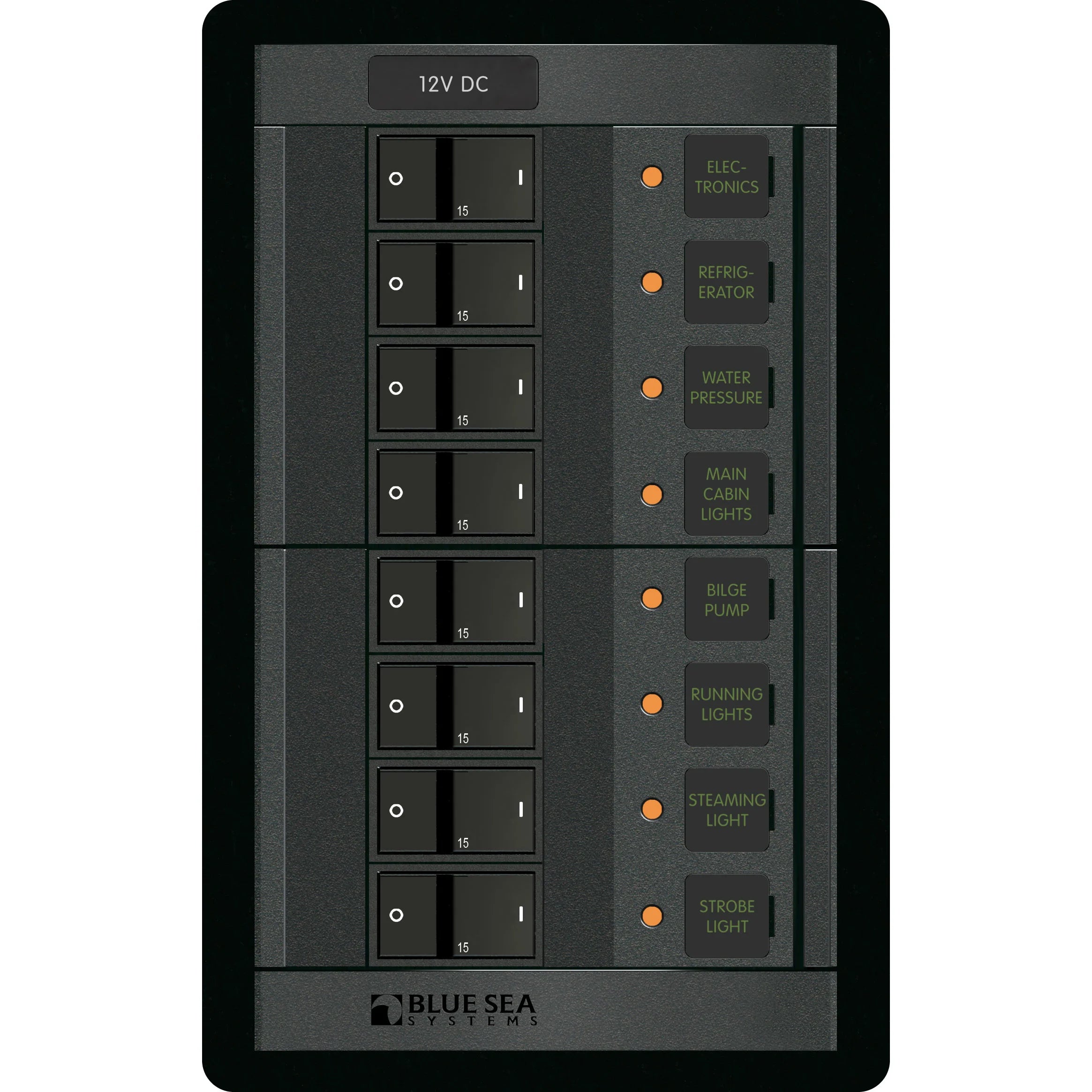 Blue Sea Systems 360 Panel System Branch Circuit Breaker Panel, 12V DC, 15A Flat Rocker Breakers — Quality Boat Parts