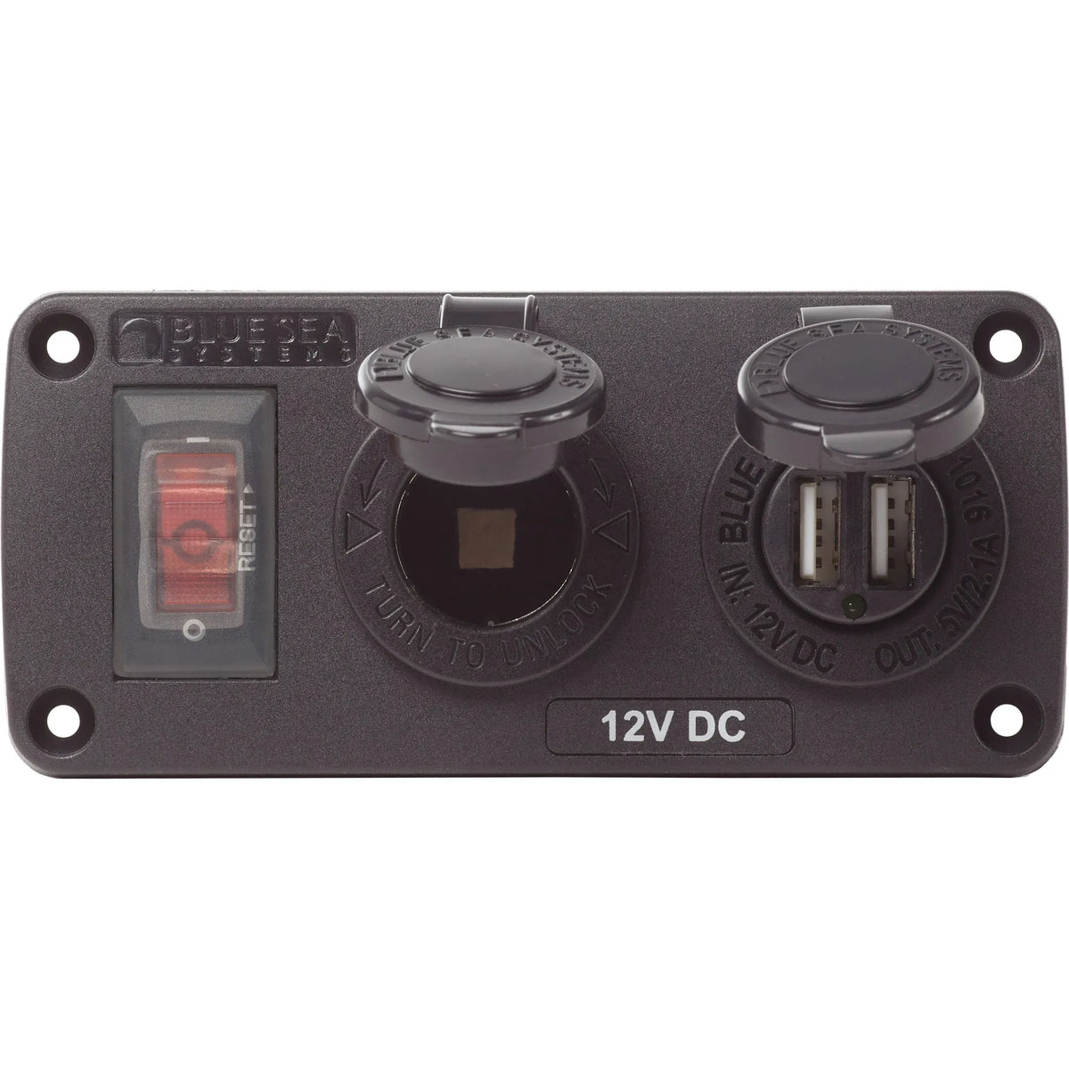 Blue Sea Systems Water-Resistant Accessory Panel, 12V DC, 15A Circuit Breaker, Pre-Wired Harness — Quality Boat Parts
