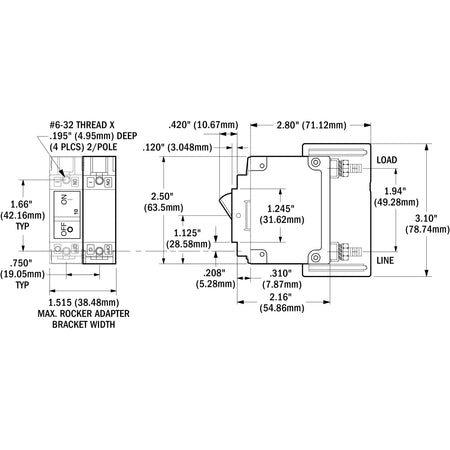 Blue Sea Systems UL-489 Circuit Breaker, 240V AC, 2-Pole, Flat Rocker — Quality Boat Parts