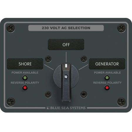 Blue Sea Systems Traditional Metal AC Rotary Switch Panel, Source Selector, Reverse Polarity and Power LEDs — Quality Boat Parts