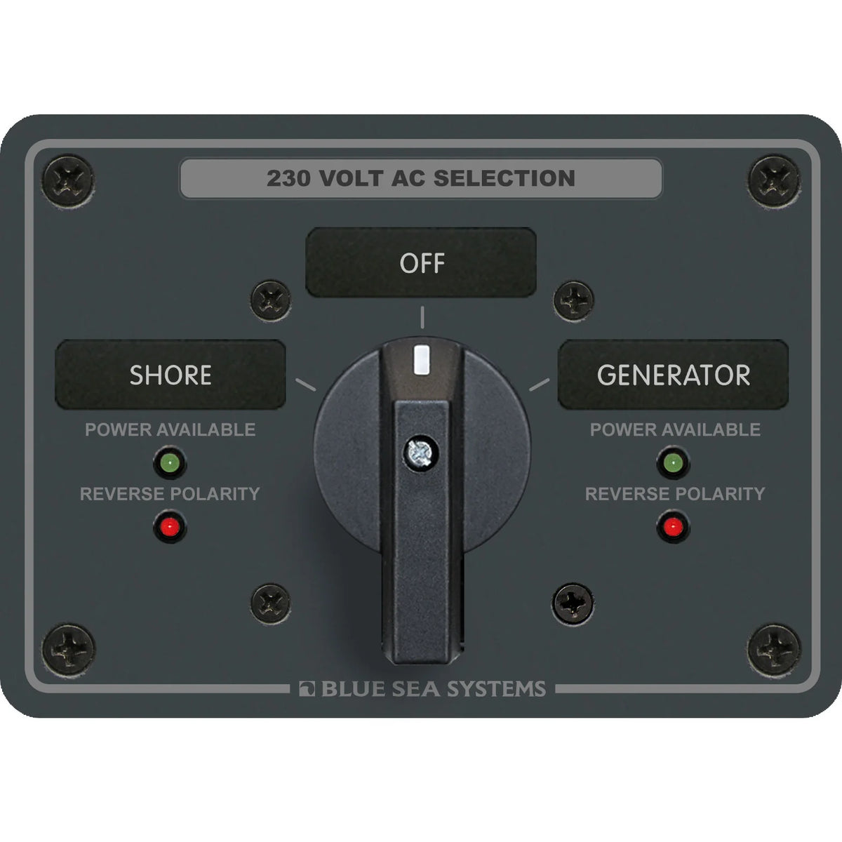Blue Sea Systems Traditional Metal AC Rotary Switch Panel, Source Selector, Reverse Polarity and Power LEDs — Quality Boat Parts