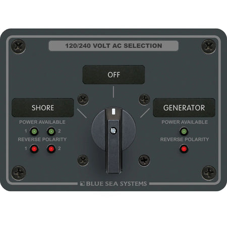 Blue Sea Systems Traditional Metal AC Rotary Switch Panel, Source Selector, Reverse Polarity and Power LEDs — Quality Boat Parts