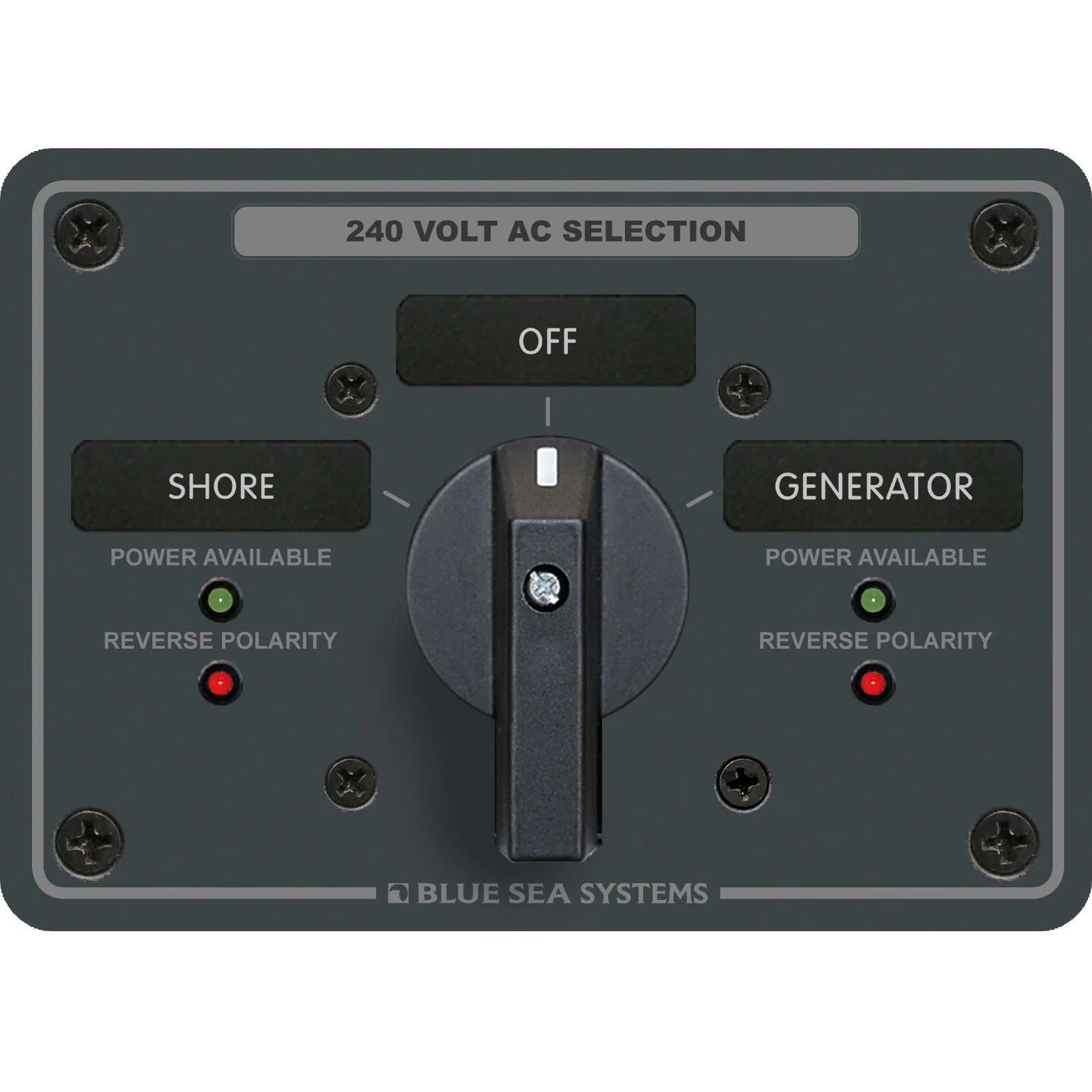 Blue Sea Systems Traditional Metal AC Rotary Switch Panel, Source Selector, Reverse Polarity and Power LEDs — Quality Boat Parts